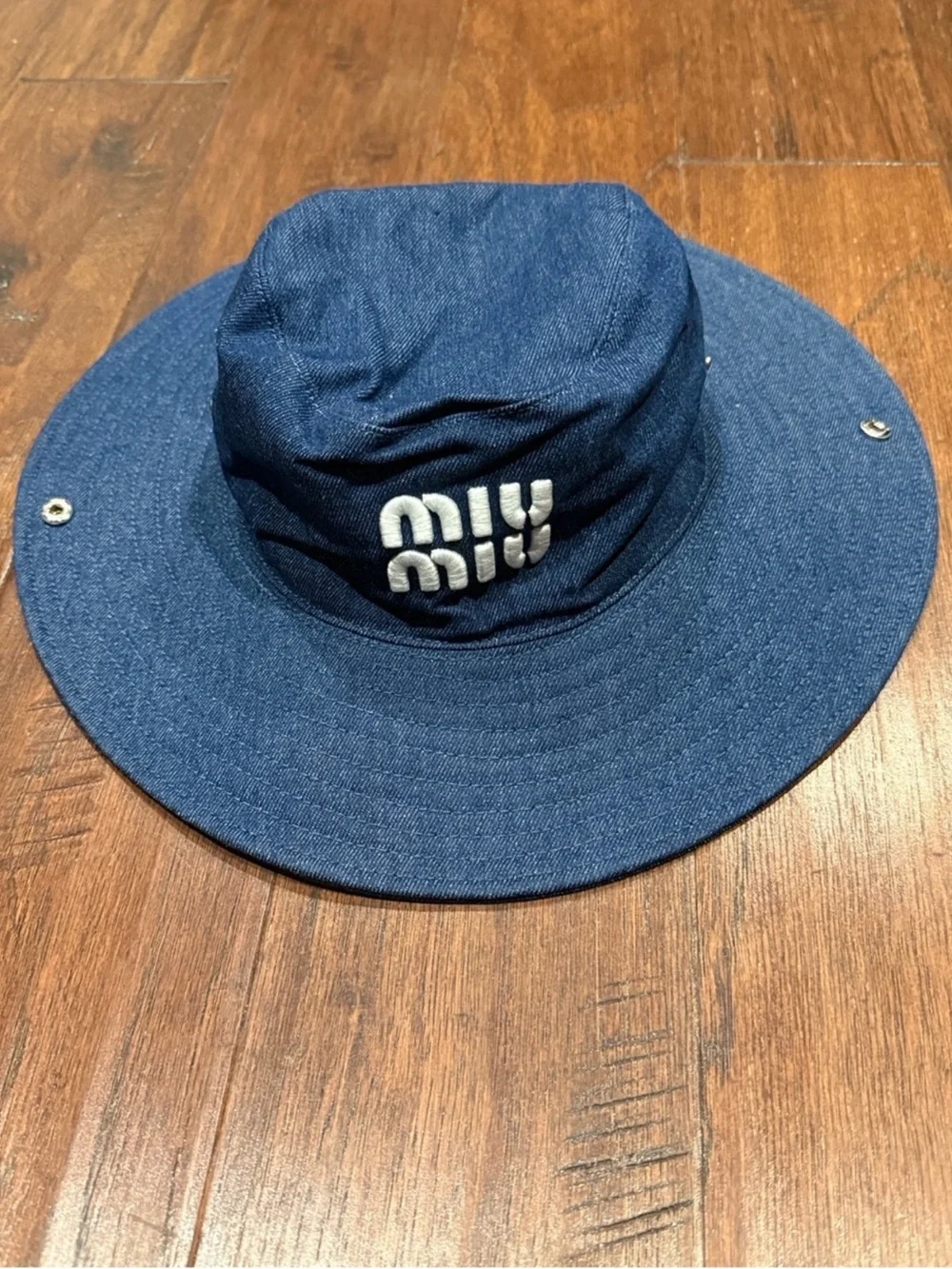 🩷HANDMADE BOUTIQUE HAT🩷 Denim Blue Bucket Hat with White Logo